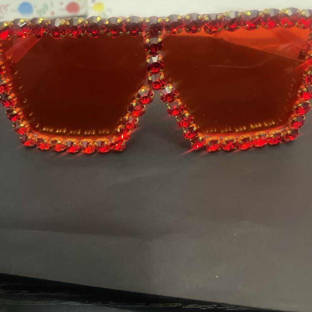 luxury rhinestone sunglasses Red